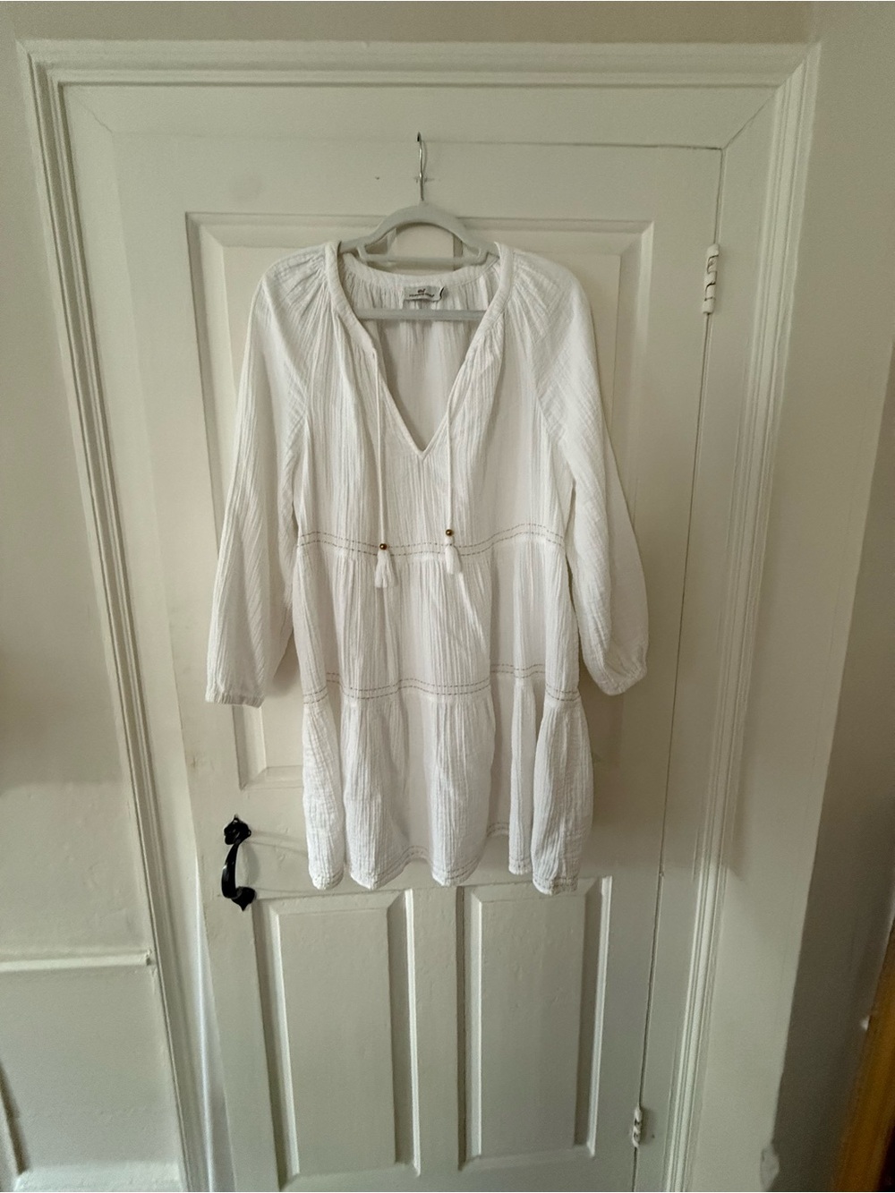 Vineyard Vines White Cotton Gauze Tunic with Tassel Detail